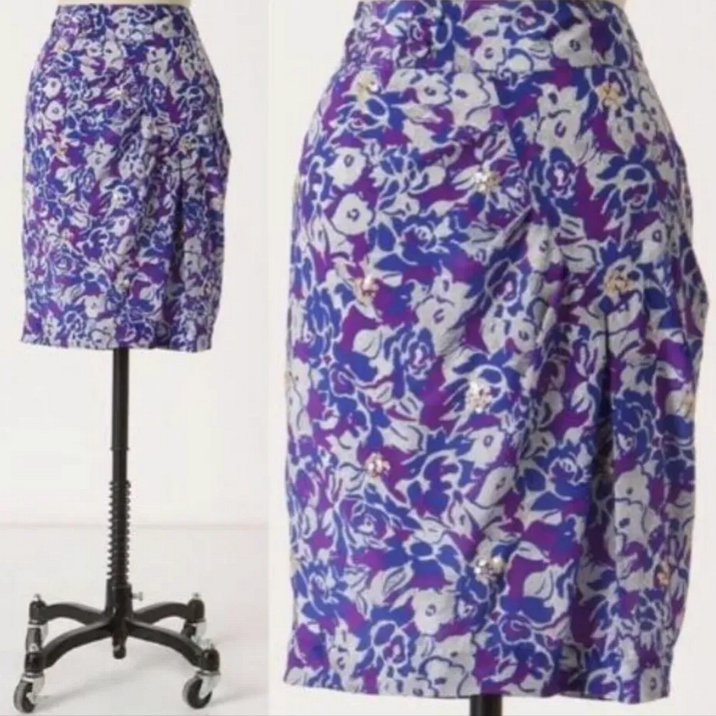 *Anthropologie* Fei: Purple Silk Pencil Sequined Skirt, Size 2